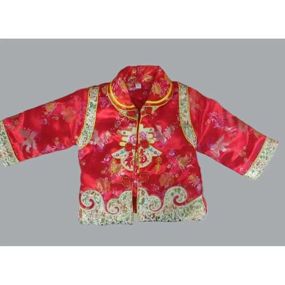 Chinese New Year Tang Suit Red Brocade 2pc Outfit Jacket Pants XL US Toddler 4T - Picture 2 of 7